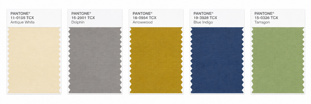 Внесезонные оттенки Pantone весна-лето 2027 Коллаж из пяти внесезонных оттенков Pantone весна-лето 2027