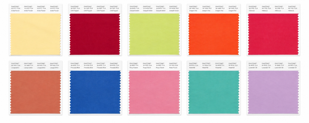 Сезонные оттенки Pantone весна-лето 2027 Коллаж сезонных оттенков Pantone для сезона весна-лето 2027